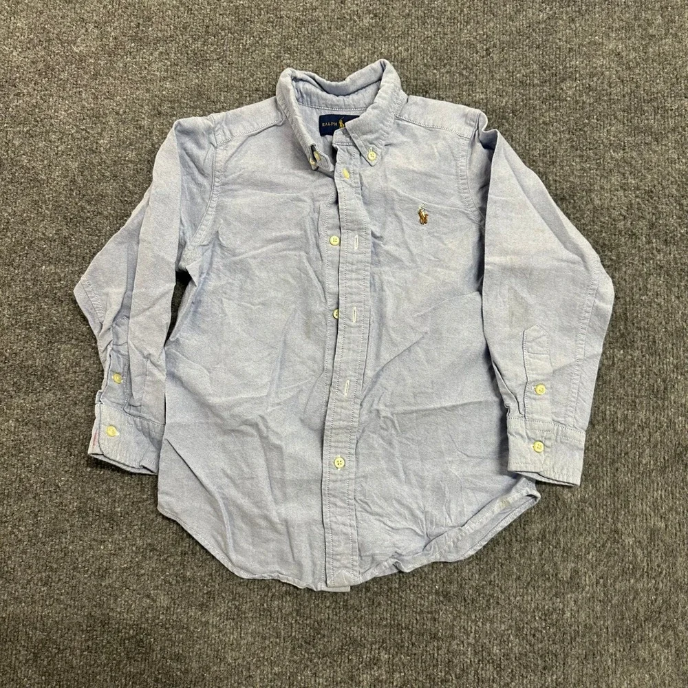 Ralph Lauren Button Down Shirt Boys Size 5 Blue Oxford Cotton Long Sleeve Pony